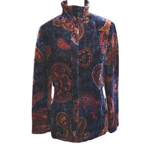 Etcetera Jacket Womens 4 Multicolor Paisley Velvet Corduroy Quilted Lined Zip Up